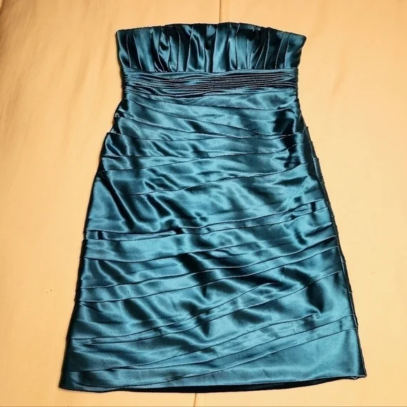 JS Collections Teal Strapless Pleated Cocktail Dress Size 10 - Picture 9 of 12